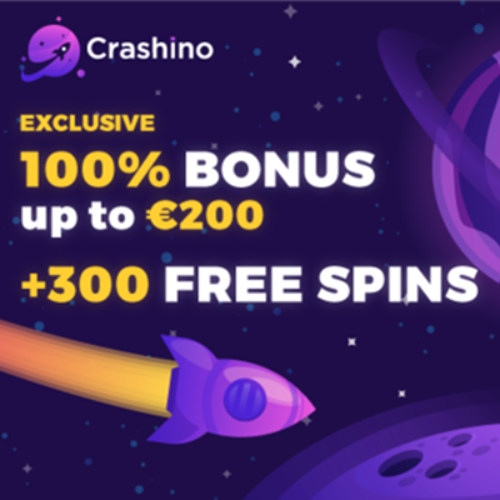Crashino Casino offers an exclusive 100% match up bonus up to €200 + 300 FS!