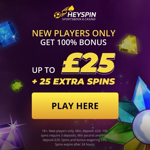 HeySpin Casino offers 100% match up bonus up to €25 + 25 FS!