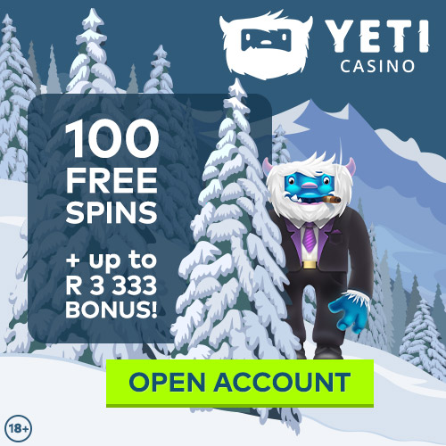 Yeti Casino offers 100% match up bonus up to R3333 + 100 FS!
