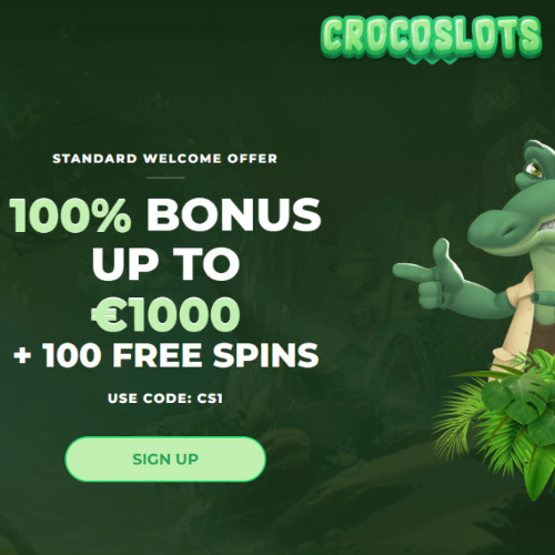 CrocoSlots Casino offers 100% match up bonus up to €1000 + 100 FS!